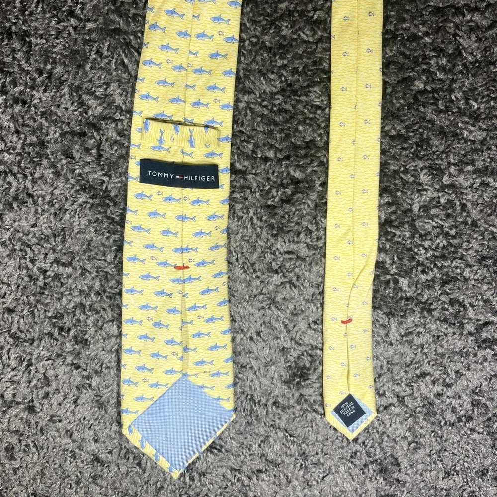 Tommy Hilfiger Yellow Tie With‎ Sharks 100% Silk